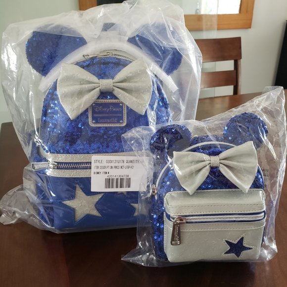 Disney Loungefly Sequin Wishes Come True Blue Backpack and Wristlet Set NWT main image 6